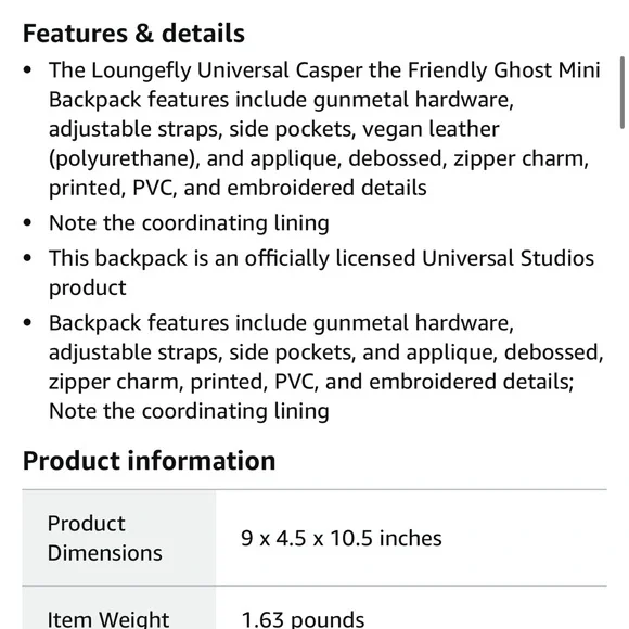 NWT Loungefly Casper Friendly Ghosty Glow In Dark Faux Leather Mini Back Pack - Picture 10 of 12